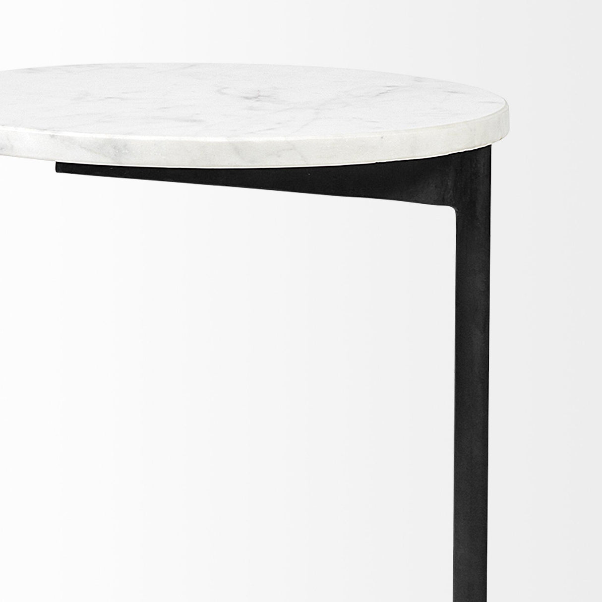 Mercana Ballatine II 15L x 15W x 27L White Marble Round Top White w/ Black Metal Base Accent Table
