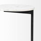 Mercana Ballatine II 15L x 15W x 27L White Marble Round Top White w/ Black Metal Base Accent Table