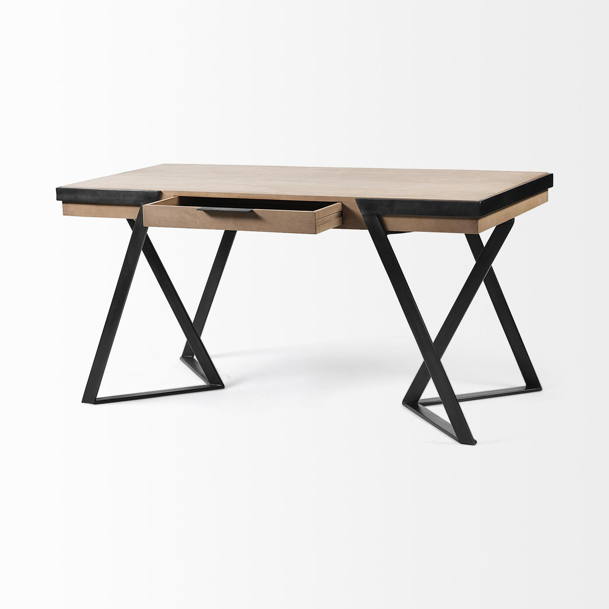 Mercana Steinbeck 61L x 28.75W x 30H Light Brown Wooden Iron Frame Office Desk