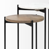 Mercana Larkin II Marble and Medium Brown Wood Round Tabletop Nesting End/Side Tables