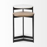 Mercana Larkin II Marble and Medium Brown Wood Round Tabletop Nesting End/Side Tables