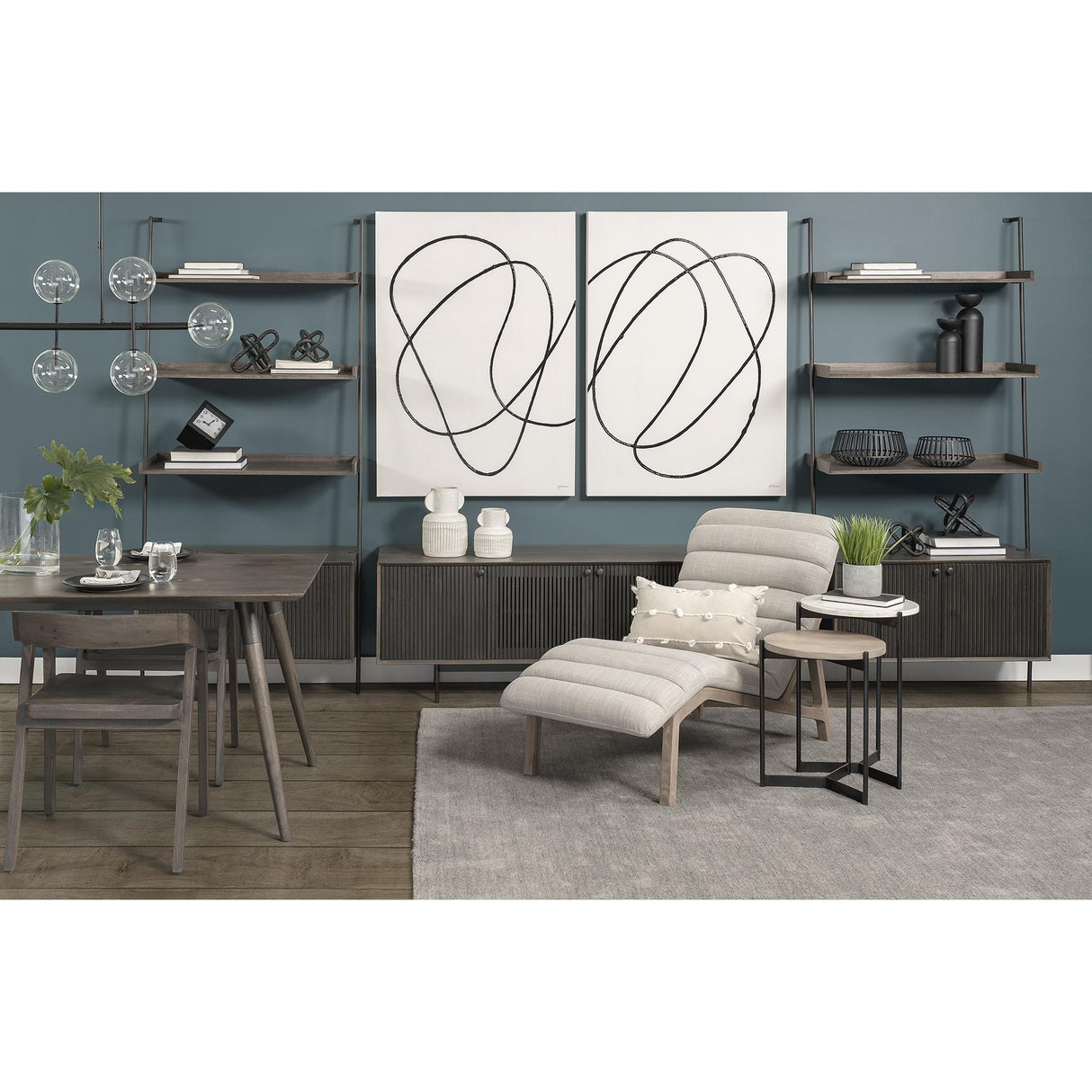 Mercana Larkin II Marble and Medium Brown Wood Round Tabletop Nesting End/Side Tables