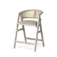 Mercana Tabitha 26.75" Seat Height Beige Fabric/Rattan Seat Blonde Wood Frame Counter Stool
