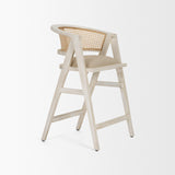 Mercana Tabitha 26.75" Seat Height Beige Fabric/Rattan Seat Blonde Wood Frame Counter Stool