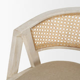 Mercana Tabitha 26.75" Seat Height Beige Fabric/Rattan Seat Blonde Wood Frame Counter Stool