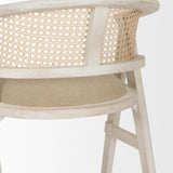 Mercana Tabitha 26.75" Seat Height Beige Fabric/Rattan Seat Blonde Wood Frame Counter Stool