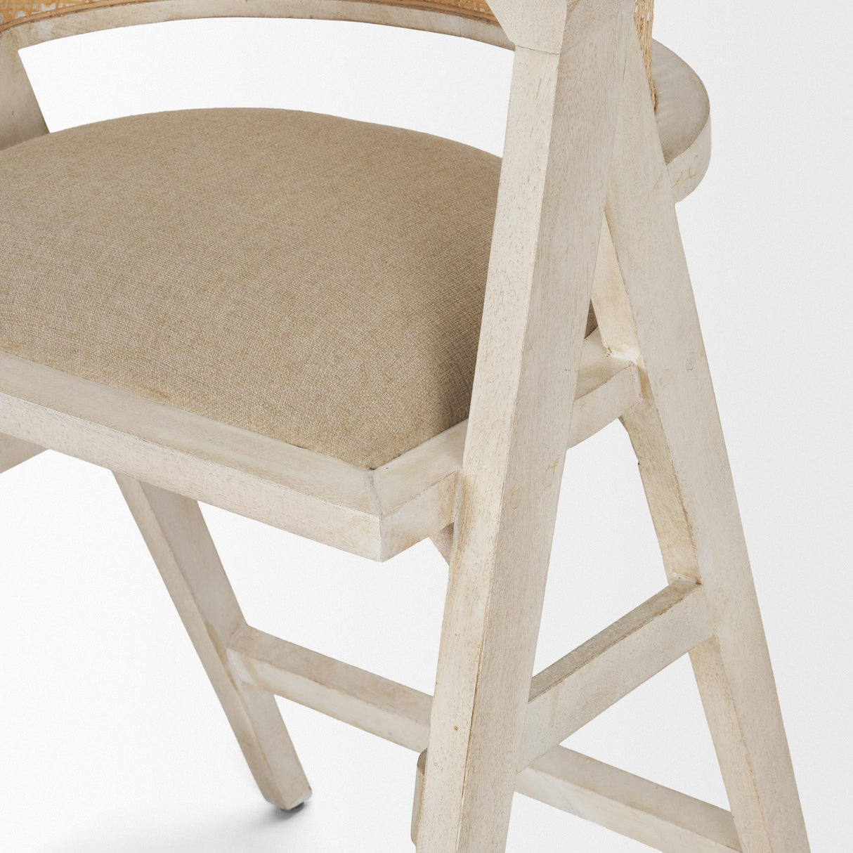 Mercana Tabitha 26.75" Seat Height Beige Fabric/Rattan Seat Blonde Wood Frame Counter Stool
