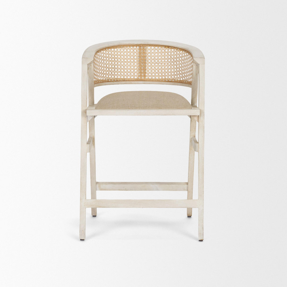Mercana Tabitha 26.75" Seat Height Beige Fabric/Rattan Seat Blonde Wood Frame Counter Stool