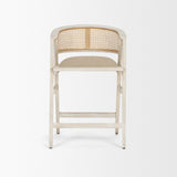 Mercana Tabitha 26.75" Seat Height Beige Fabric/Rattan Seat Blonde Wood Frame Counter Stool