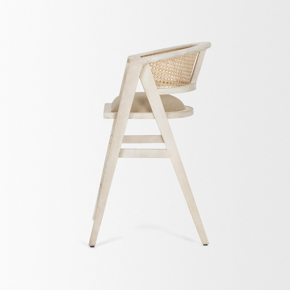 Mercana Tabitha 26.75" Seat Height Beige Fabric/Rattan Seat Blonde Wood Frame Counter Stool