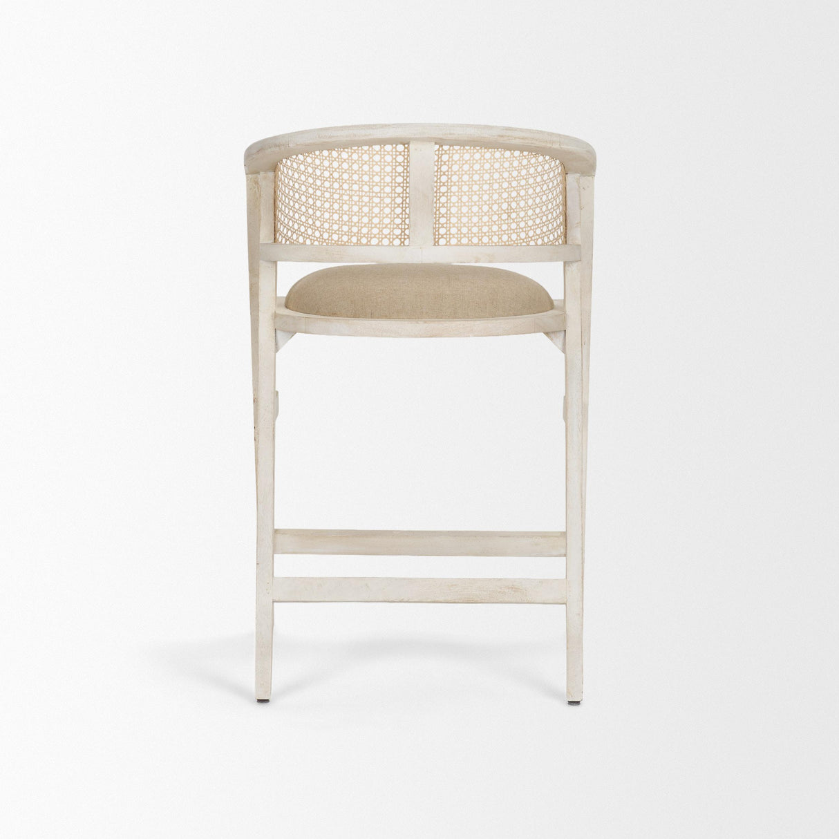 Mercana Tabitha 26.75" Seat Height Beige Fabric/Rattan Seat Blonde Wood Frame Counter Stool