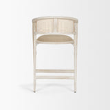 Mercana Tabitha 26.75" Seat Height Beige Fabric/Rattan Seat Blonde Wood Frame Counter Stool
