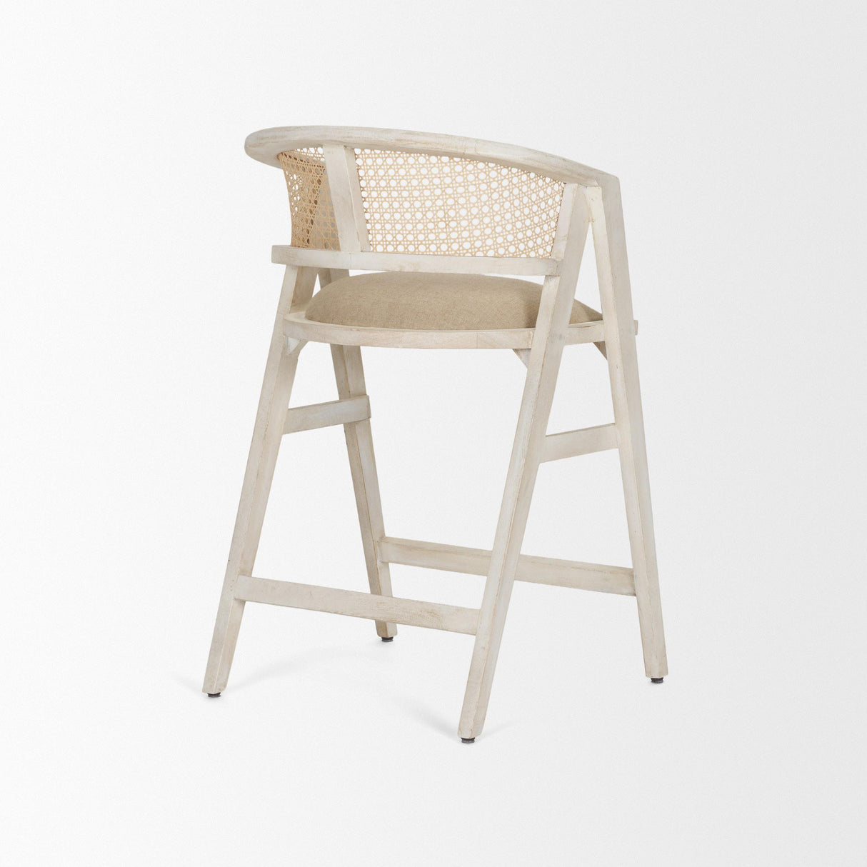 Mercana Tabitha 26.75" Seat Height Beige Fabric/Rattan Seat Blonde Wood Frame Counter Stool