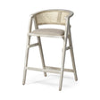 Mercana Tabitha 30.75" Seat Height Beige Fabric/Rattan Seat Blonde Wood Frame Bar Stool