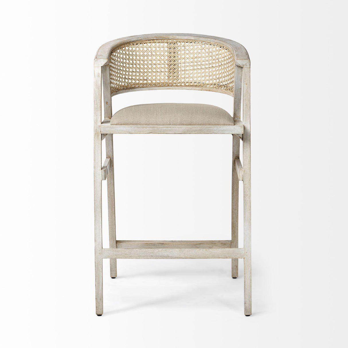 Mercana Tabitha 30.75" Seat Height Beige Fabric/Rattan Seat Blonde Wood Frame Bar Stool