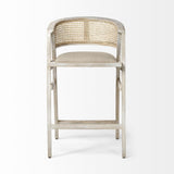 Mercana Tabitha 30.75" Seat Height Beige Fabric/Rattan Seat Blonde Wood Frame Bar Stool