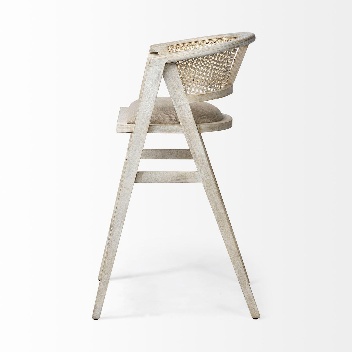 Mercana Tabitha 30.75" Seat Height Beige Fabric/Rattan Seat Blonde Wood Frame Bar Stool