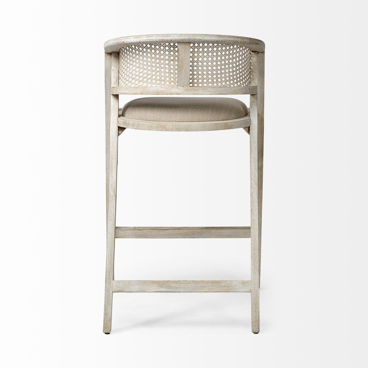 Mercana Tabitha 30.75" Seat Height Beige Fabric/Rattan Seat Blonde Wood Frame Bar Stool