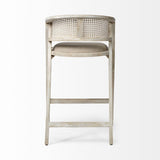 Mercana Tabitha 30.75" Seat Height Beige Fabric/Rattan Seat Blonde Wood Frame Bar Stool