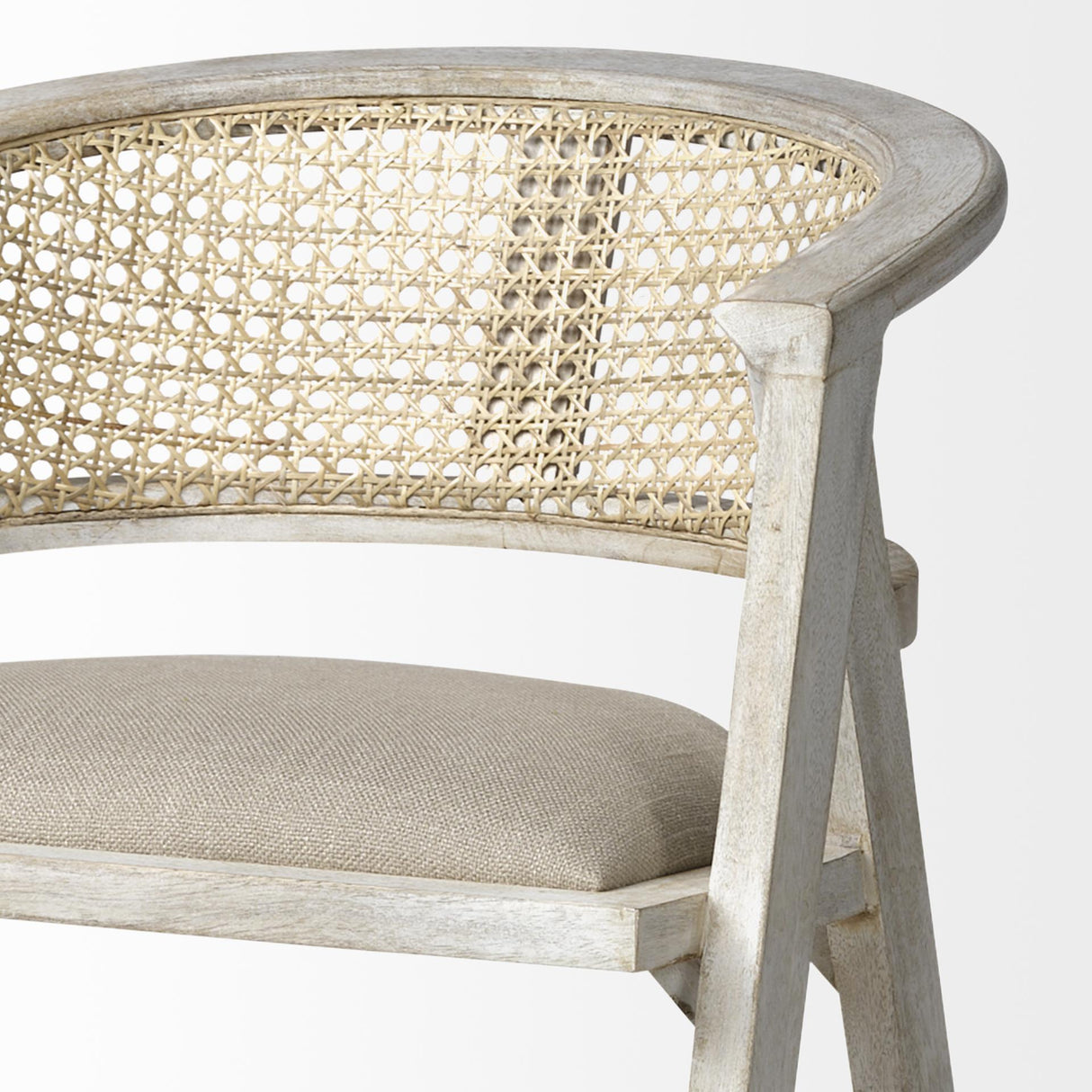 Mercana Tabitha 30.75" Seat Height Beige Fabric/Rattan Seat Blonde Wood Frame Bar Stool