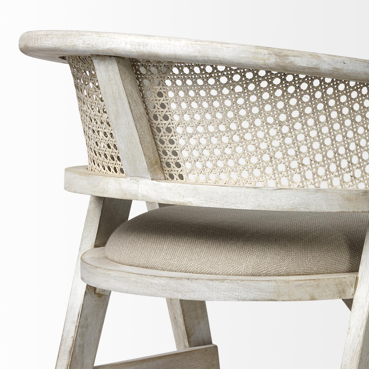Mercana Tabitha 30.75" Seat Height Beige Fabric/Rattan Seat Blonde Wood Frame Bar Stool