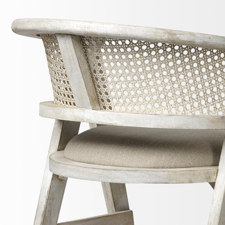 Mercana Tabitha 30.75" Seat Height Beige Fabric/Rattan Seat Blonde Wood Frame Bar Stool