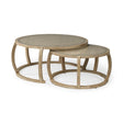 Mercana Hubbard Set of 2 Round Woven Cane w/Glass Top Solid Wood Base Coffee Tables