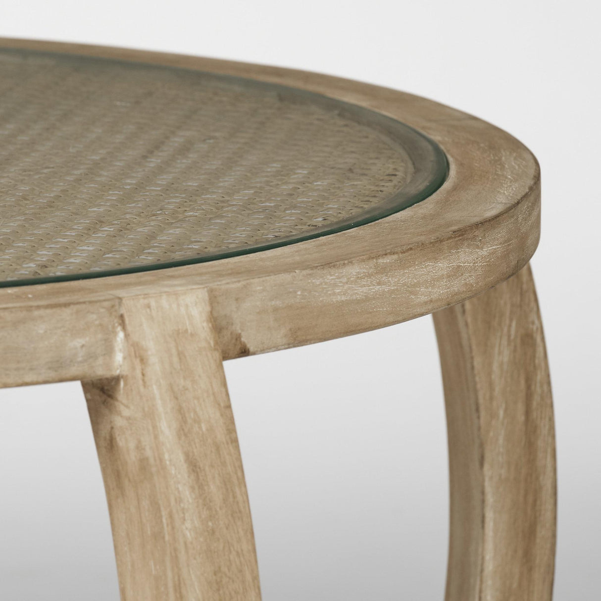 Mercana Hubbard Set of 2 Round Woven Cane w/Glass Top Solid Wood Base Coffee Tables