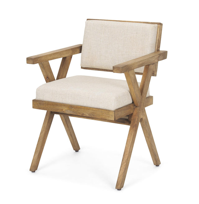 Mercana Topanga I Cream Fabric Wrap Medium Brown Wooden Frame Dining Chair