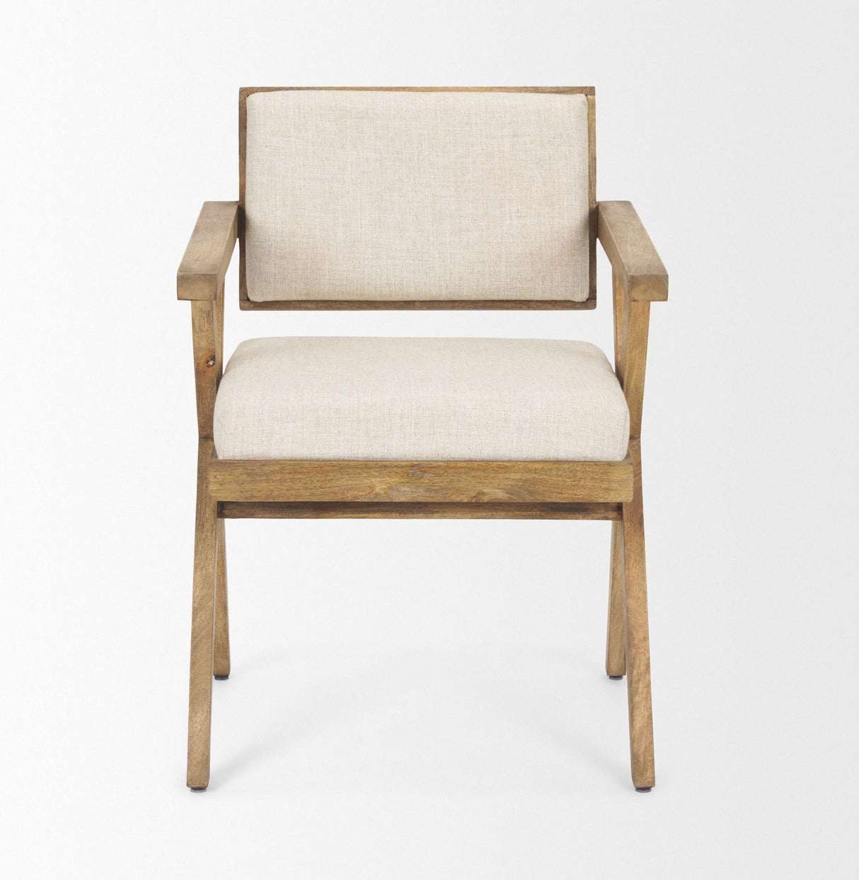 Mercana Topanga I Cream Fabric Wrap Medium Brown Wooden Frame Dining Chair