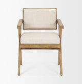 Mercana Topanga I Cream Fabric Wrap Medium Brown Wooden Frame Dining Chair