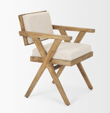 Mercana Topanga I Cream Fabric Wrap Medium Brown Wooden Frame Dining Chair