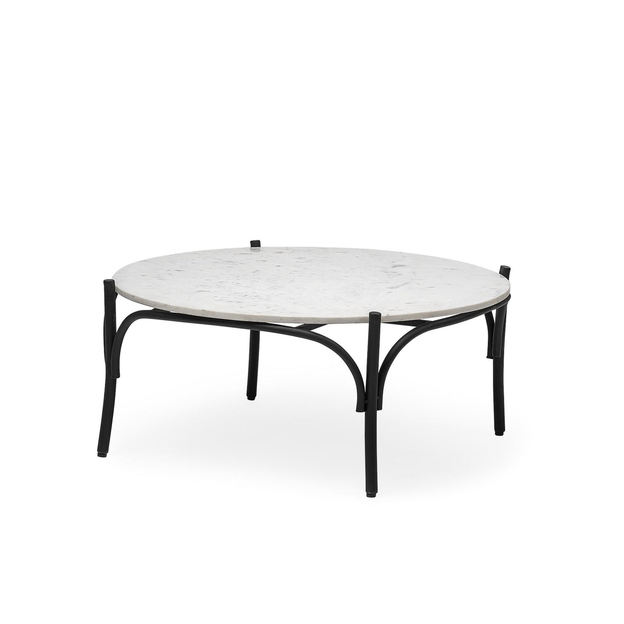 Mercana Etienne 36" Round White Marble Top Black Metal Base Coffee Table