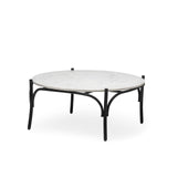 Mercana Etienne 36" Round White Marble Top Black Metal Base Coffee Table