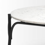Mercana Etienne 36" Round White Marble Top Black Metal Base Coffee Table