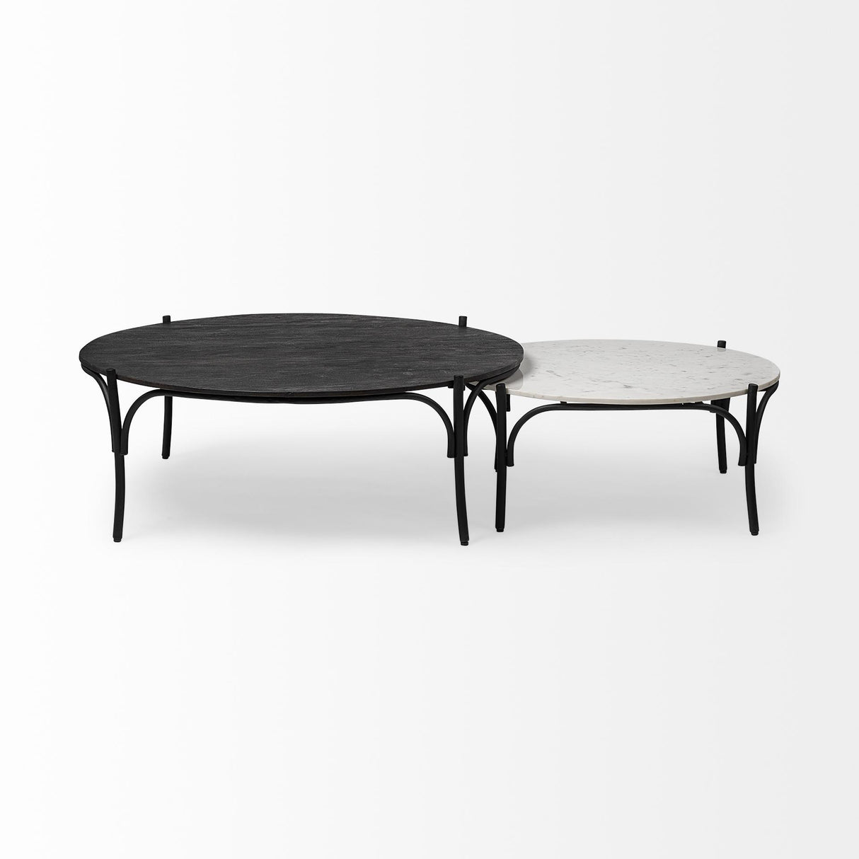 Mercana Etienne 36" Round White Marble Top Black Metal Base Coffee Table