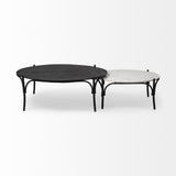 Mercana Etienne 36" Round White Marble Top Black Metal Base Coffee Table