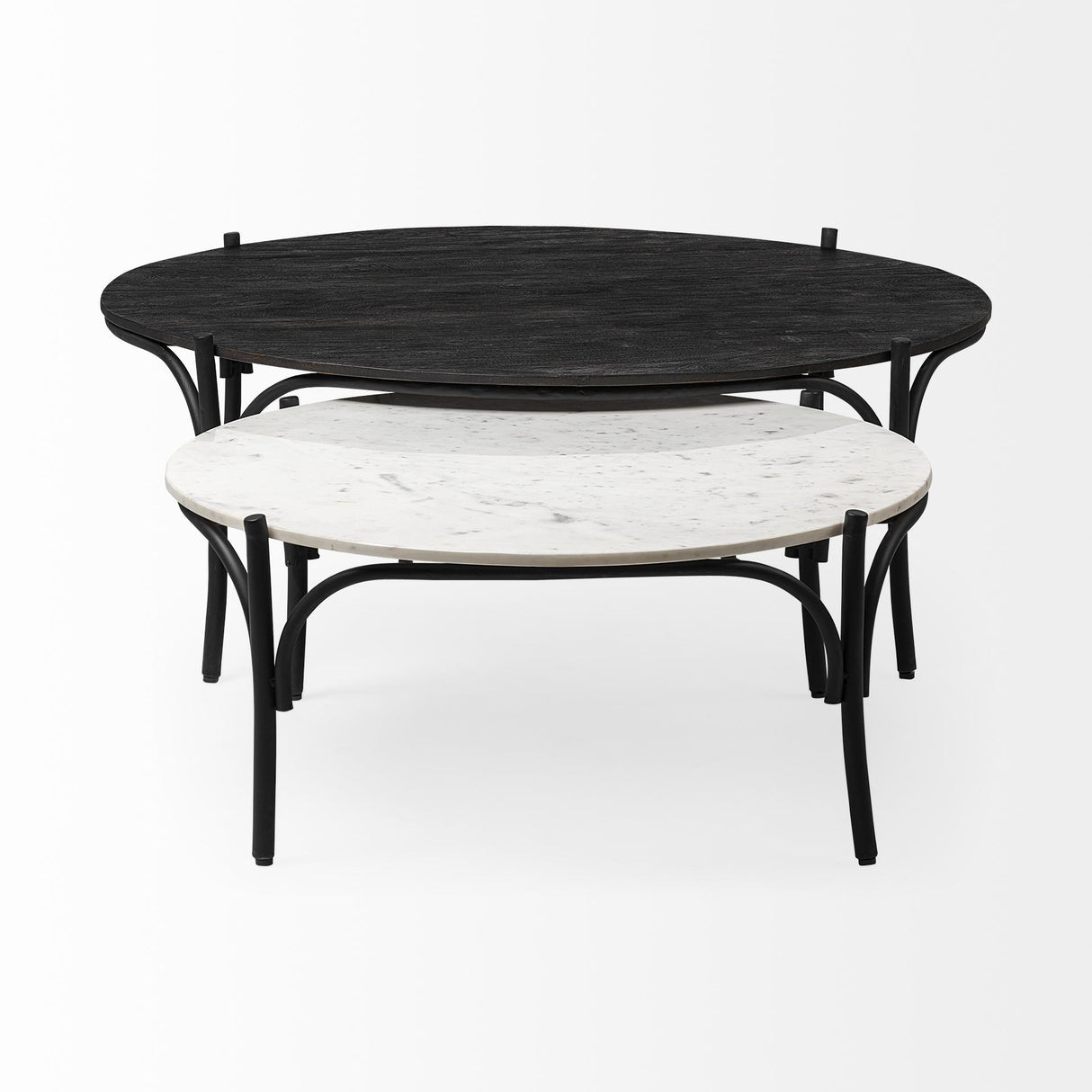 Mercana Etienne 36" Round White Marble Top Black Metal Base Coffee Table