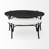 Mercana Etienne 36" Round White Marble Top Black Metal Base Coffee Table