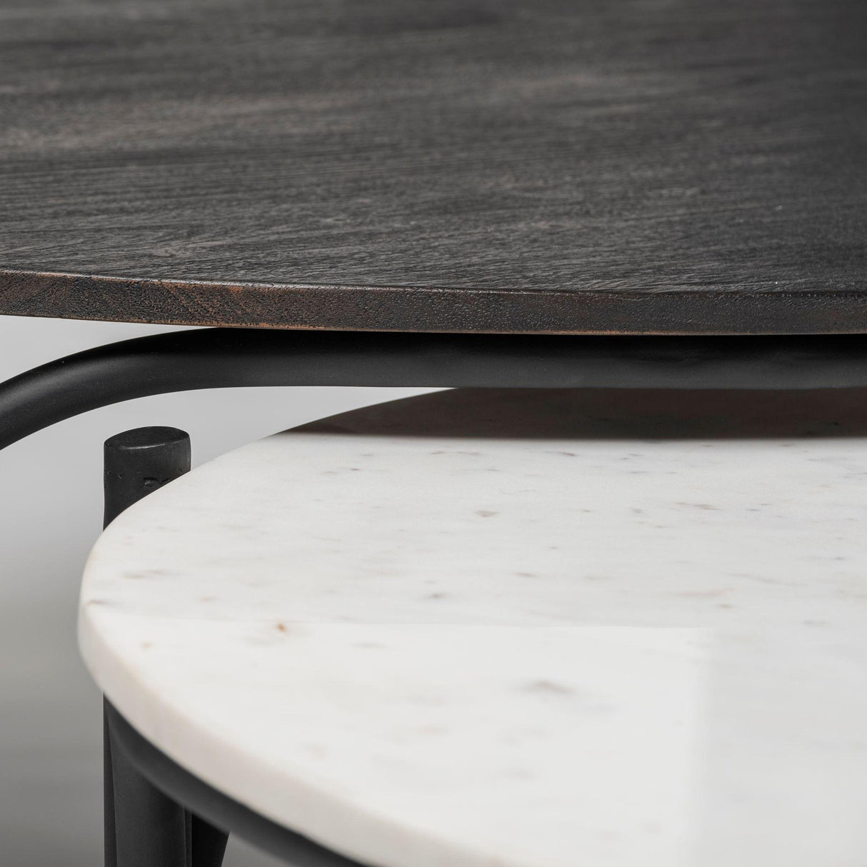 Mercana Etienne 36" Round White Marble Top Black Metal Base Coffee Table