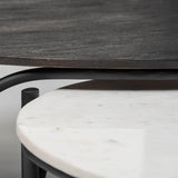 Mercana Etienne 36" Round White Marble Top Black Metal Base Coffee Table