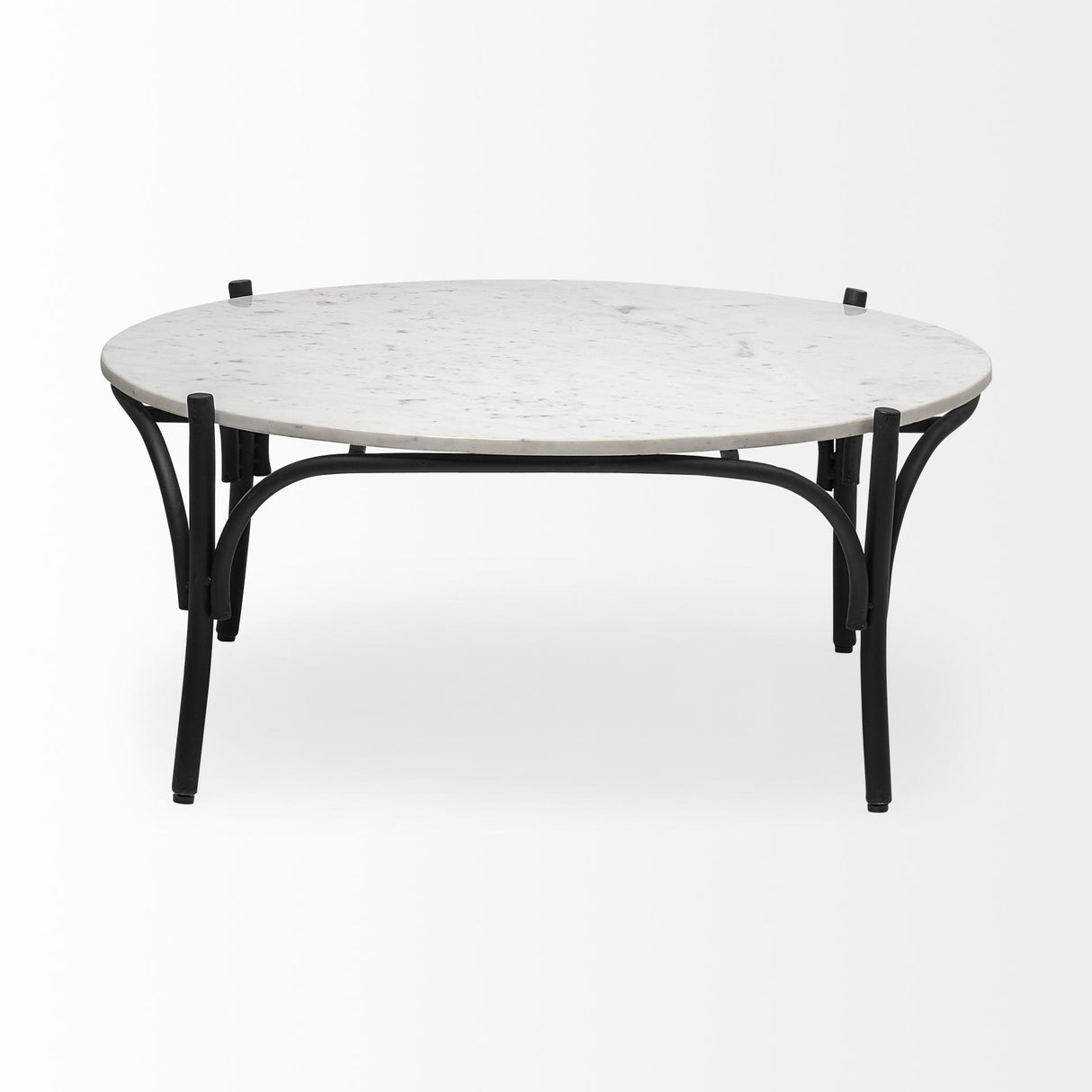 Mercana Etienne 36" Round White Marble Top Black Metal Base Coffee Table