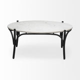 Mercana Etienne 36" Round White Marble Top Black Metal Base Coffee Table