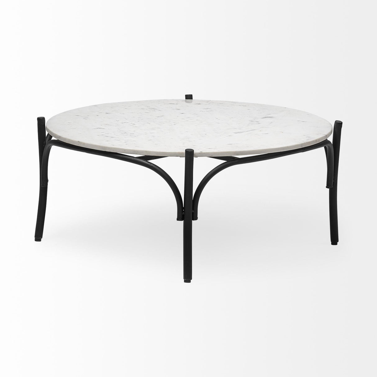 Mercana Etienne 36" Round White Marble Top Black Metal Base Coffee Table
