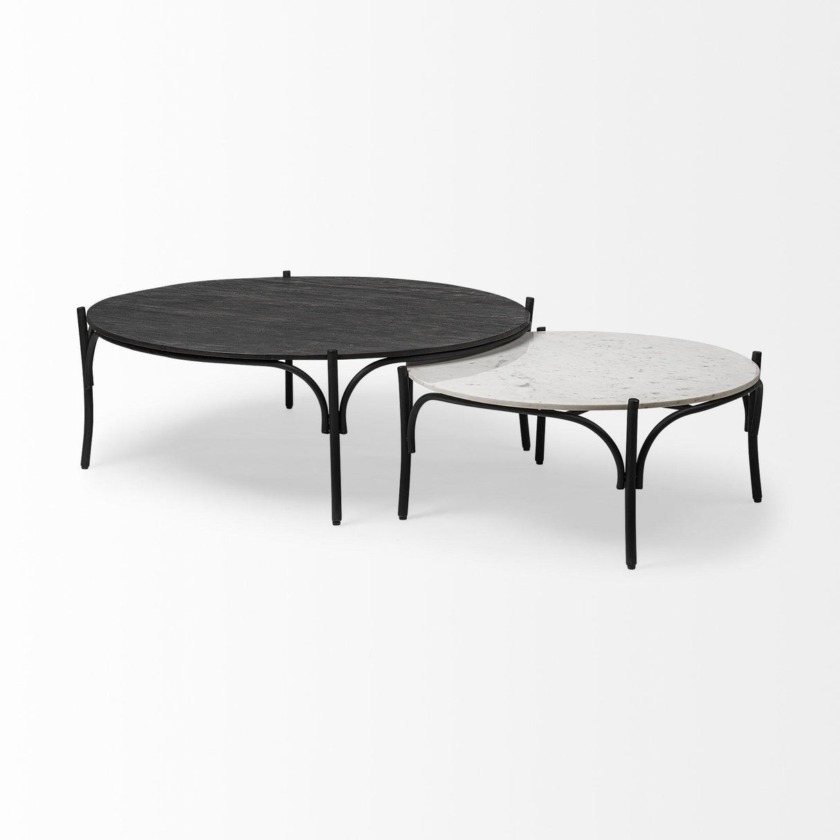 Mercana Etienne 36" Round White Marble Top Black Metal Base Coffee Table