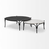 Mercana Etienne 36" Round White Marble Top Black Metal Base Coffee Table