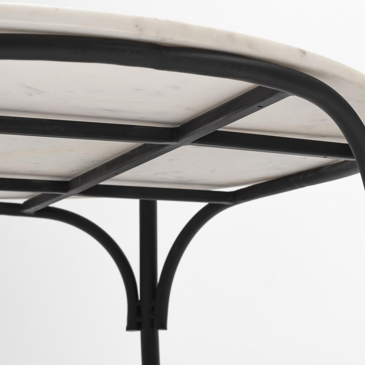 Mercana Etienne 36" Round White Marble Top Black Metal Base Coffee Table