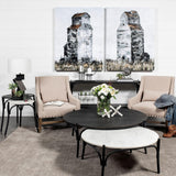 Mercana Etienne VII 24" Set of Two Round Top Black Wood and Marble Top Nesting Table