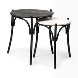 Mercana Etienne VII 24" Set of Two Round Top Black Wood and Marble Top Nesting Table