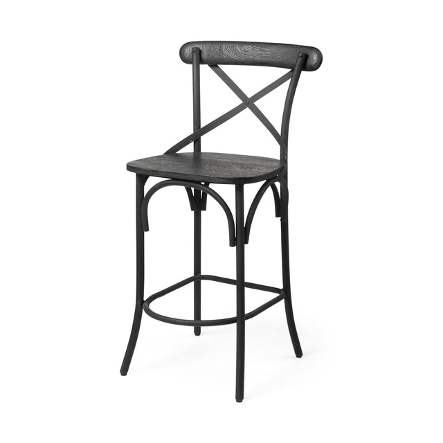 Mercana Etienne 26.25" Seat Height Black Wood Seat Black Metal Base Stool